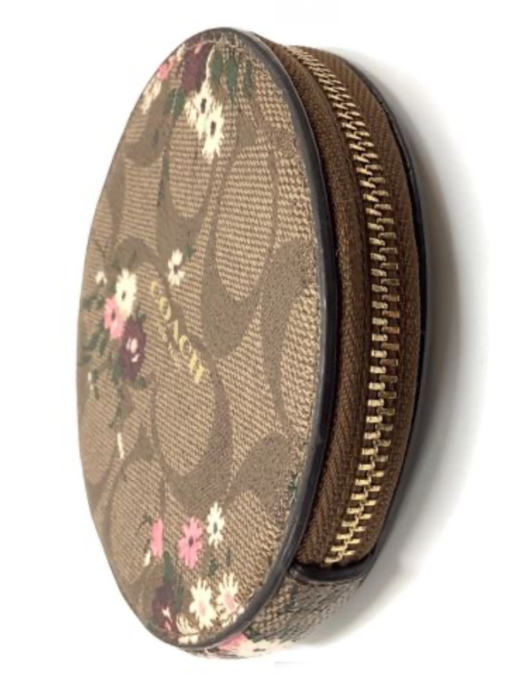 Coach Brown Signature Floral Round Pouch - Picture 7 of 10